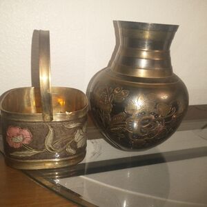 Beautiful Brass etched vases vintage